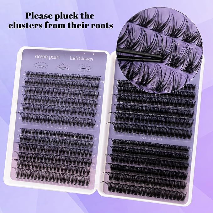 Ocean Pearl Lash Clusters 600pcs 10-18mm Lash Clusters kit 30/40/60/80D Cluster Eyelash Extensions Kit,Eyelash Clusters,Eyelashes,DIY Lashes Clusters Extensions kit with lash adhesive+sealer+tweezers
