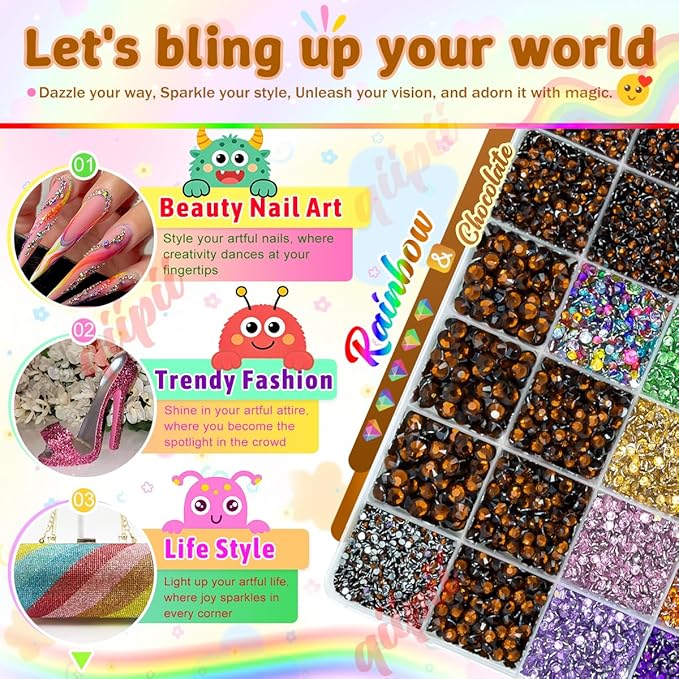 28 Grids Dark Brown 2-6mm Resin Rhinestones w B7000 Glue for Bedazzling Crafting Colorful Flatback Stones Diamonds Crystals Gems Bedazzler Kit for Nails Face Eyes Makeup Tumblers Bottles Crafts