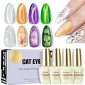 NXJ INFILILA Magnetic Cat Eye Gel Nail Polish Set of 4 Colors 15ML Bottles - Fall Winter Purple Green Silver Orange Sparkle Galaxy Nail Polish Kit for LED/UV Lamp, DIY Nail Art Manicure Supplies