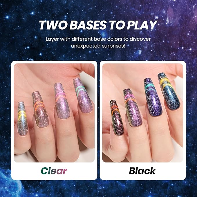 Beetles Cat Eye Gel Nail Polish Set - 6 Colors Chameleon Cat Eye Black Glitter Blue Pueple Pink Red Gel Polish with Magnet Soak Off UV Velvet Gel Galaxy Glitter Collection Salon Gift for Women