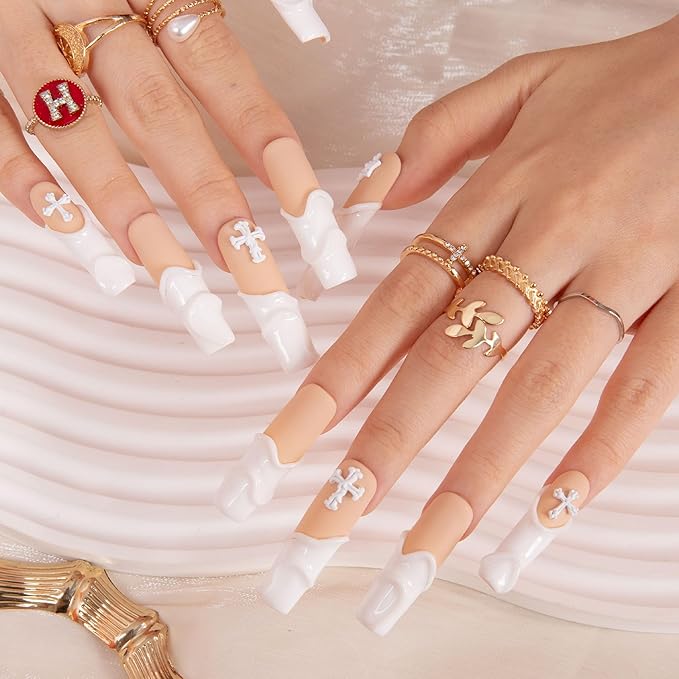 LOVFUL Press on Nails Maze | Handmade with Full Covered Crystals | Reusable Full Cover Nails | Square Mid length 1.7 in | H272-S