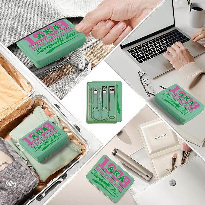 Nail Clippers and Beauty Tool Portable Set Nail Clipper Set Manicure Set 6 in 1 AKA Sorority Gifts Suitable for for Women Home, Workplace, Outdoor Travel,Etc. (AKA Green)