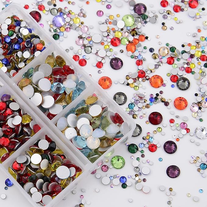 NCB 8000pcs Non Hotfix Rhinestones 10 Sizes Flatback Crystal Glass Rhinestones with Tweezers and Picking Pen for Nail Art Clothes Bags Phone Decorations Crafts DIY (000 Multicolors Mix SS3-SS30)