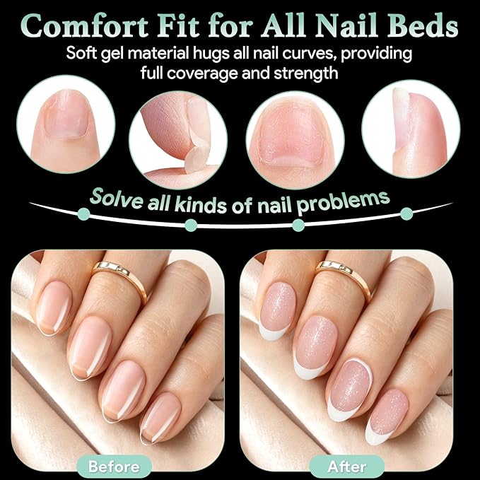 Extra Short Almond Nail Tips - 15 Sizes 330PCS Soft Gel Fake Nails, Half Matte Full Cover Pre-Shaped Clear Press On Acrylic Nails No C Curve for Extension, DIY Home Manicure Beauty Gifts