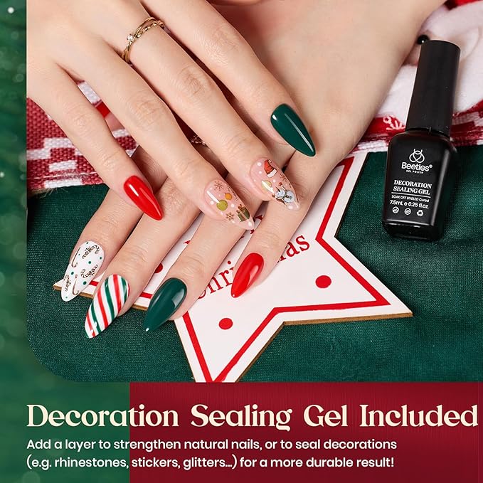 beetles Gel Polish Set - Eif Collection, Sparkle Red Green Glitter Gel Polish Kit Soak Off UV LED Gel Nail Kit with Nail Strengthener Gel Sticker Gift for Women
