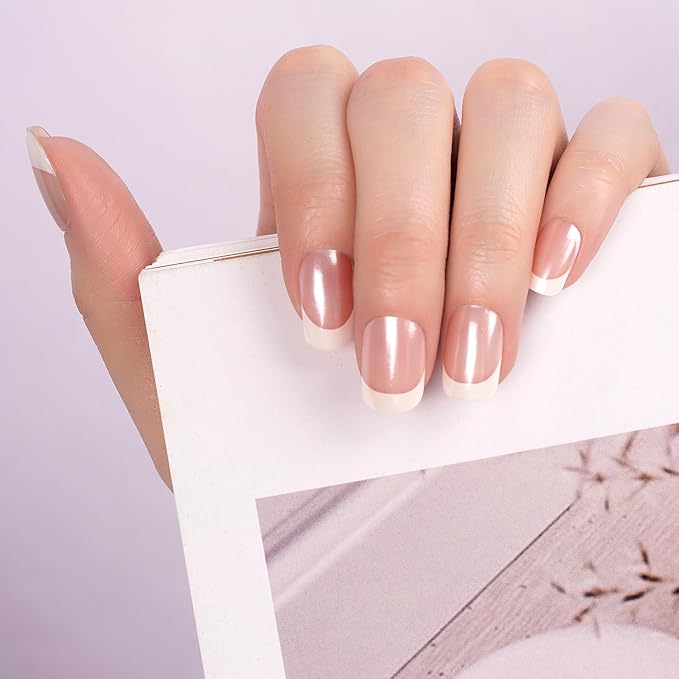 DANNI & TONI Semi Cured Gel Nail Strips Classic French (Lily Grace) Shiny French Tip Gel Nail Wraps UV Led Nails 28 Stickers