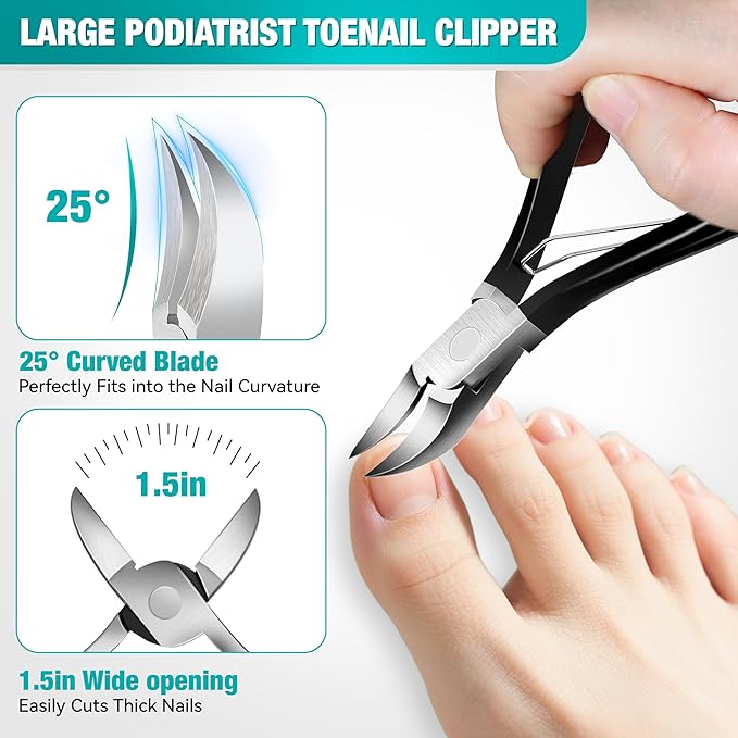 Heavy Duty Nail Clippers for Seniors, 6-in-1 Wide Jaw Toenail Clippers Set for Thick Nails, Fingernail Cutter for Men & Women, Easy Nail Care for Elderly