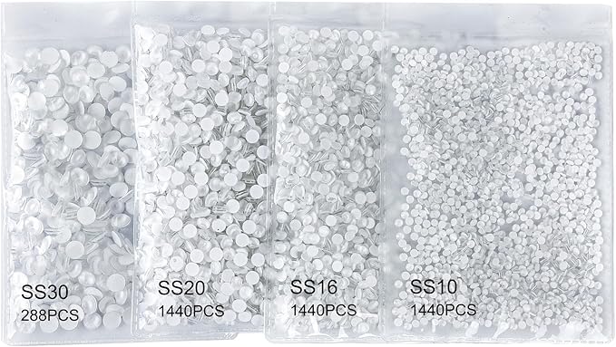 Blinginbox Flatback Rhinestones Round Gems, 1440pcs Luminous Series Glass Stones Neon Gems Non Hotfix Crystal Rhinestones for Nail Charms Crafts Clothes Tumblers,White Neon,SS20.
