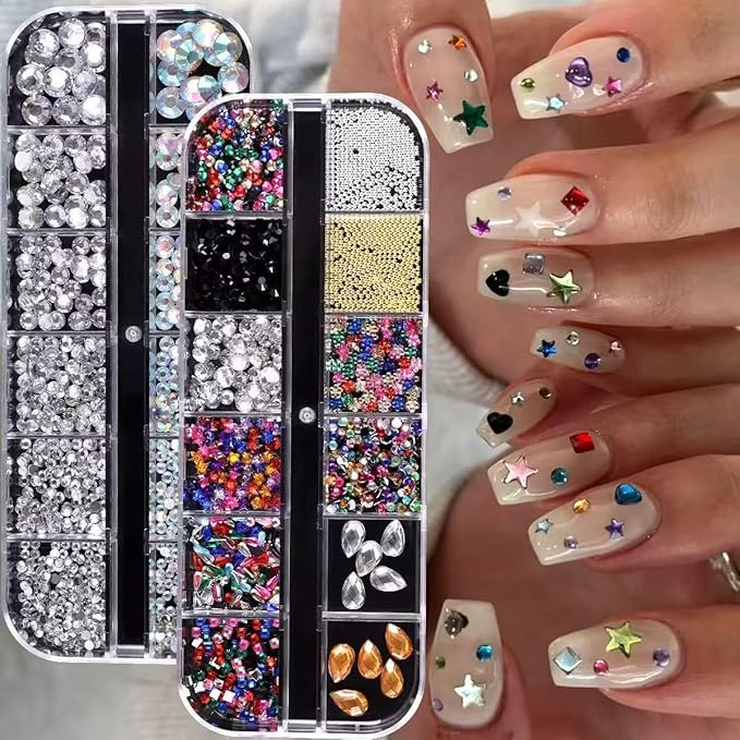 6 Box Nail Charms and Gems, Fruit Bow Hawaii Flowers Petals 3D Nail Art Charms and Flower Nail Art Stickers, Charms Y2K for Nails, Colorful Bubble Beads Nail Rhinestones