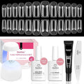 Beetles Gel Nail Kit Medium Square with Nail Dehydrator and Primer, 576Pcs Half Matte Etch-X Gel Nail Tips Solid Nail Glue Mini Nail Lamp Acrylic Nail Tips Easy DIY Nail Extension Set Gift for Women