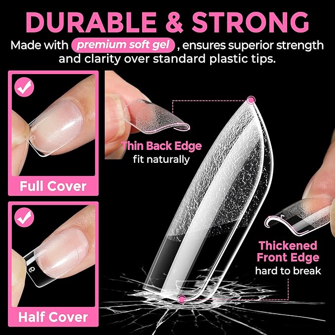 UNA GELLA Extra Short Square Nail Tips XS 216pcs Pre-Shape Extra Short Square Press on Nails Gel Tips Full Cover Acrylic Nails False Nails for DIY Salon 12 Sizes