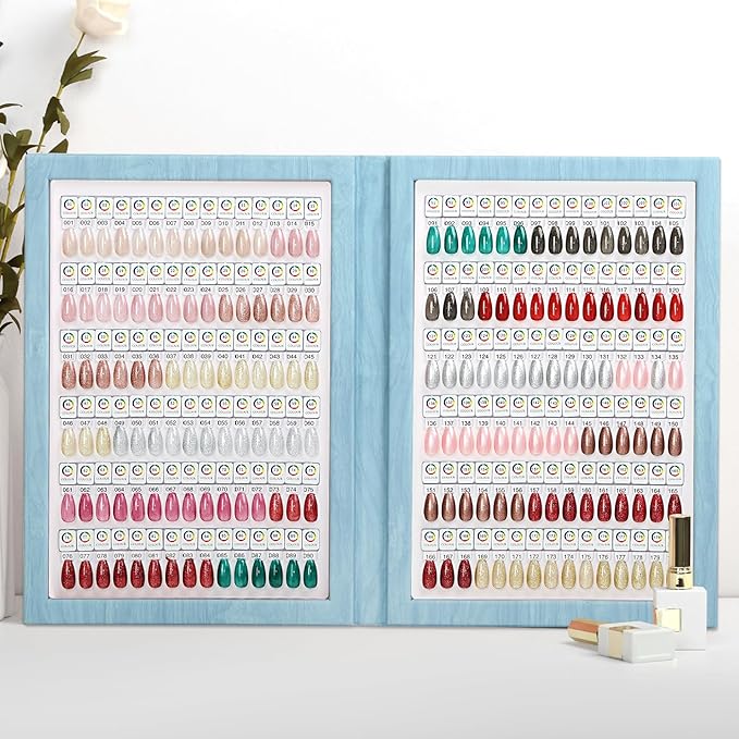 180 Magnetic Nail Color Book,Leather Magnetic Color Display Book with 192 Magnetic Tips & 1-180 Number Labels,Perfect for Nail Polish Nails Art Design(Blue)