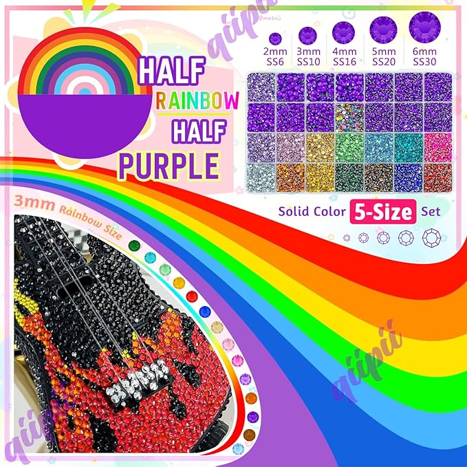 28 Grids Mystique Purple 2mm-6mm Resin Rhinestones w B7000 Glue for Bedazzling Crafting Colorful Flatback Stones Diamonds Crystals Gems Bedazzler Kit for Nails Face Eyes Makeup Tumblers Crafts