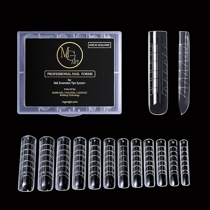 Dual Nail Forms ARCH SQUARE Structure Poly gel Forms Full Cover Molds 12 Sizes for Solid Gel Glue Art Design Salon&DIY