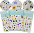 Large Flowers Pattern Nail Art Stickers, Floral Nail Decals, Self-Adhesive,Summer Spring Nail Accessories for Women, Nail Decorations 3 Sheets