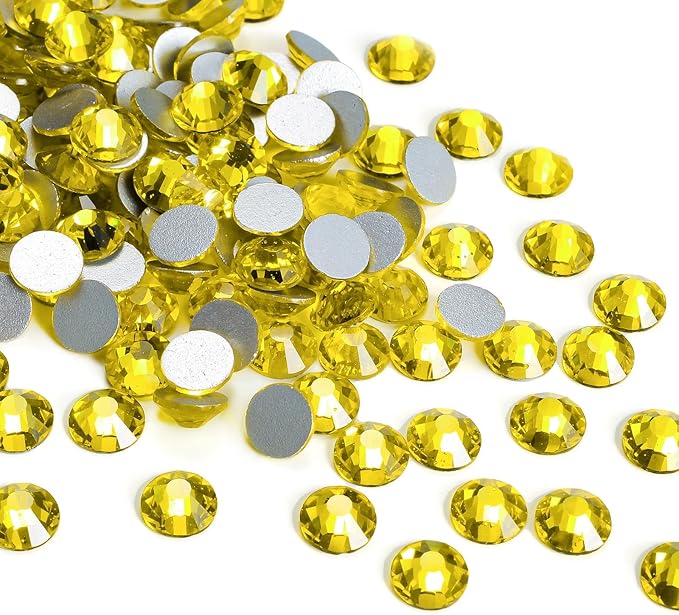 1440pcs Flat Back Rhinestones Glitter Round Crystal Gems Glass Rhinestones for Crafts Nail Art Clothes Shoes DIY Decorations, Lemon Yellow, SS16, 3.8-4.0mm