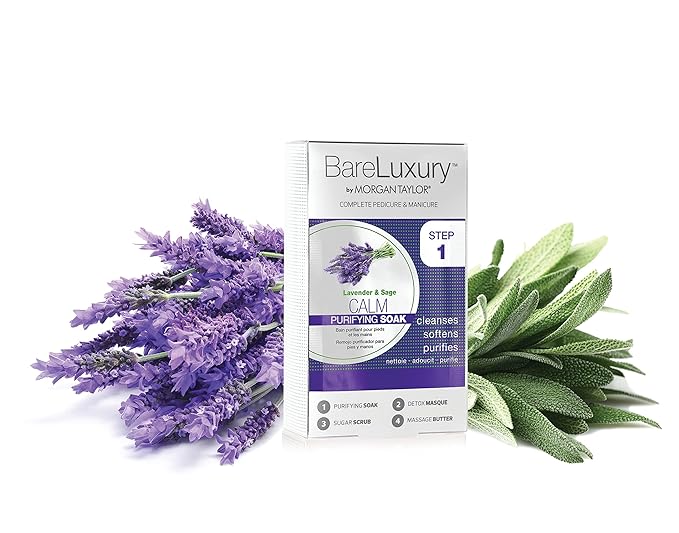 Morgan Taylor BareLuxury 4-Step Complete Pedicure & Manicure Packs - Complete Nail Care Kit with Soak, Masque, Scrub & Massage Butter, Professional Spa-Quality Treatments (Calm Lavender & Sage)