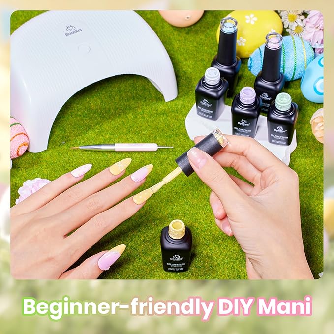 Beetles Easter Gel Polish Set - 6 Colors Pastel Polka Dot Gel Nail Kit Pink White Yellow Blue Green Color Soak Off UV LED Nail Polish Nail Art Home DIY & Nail Techs Spring Gift for Women