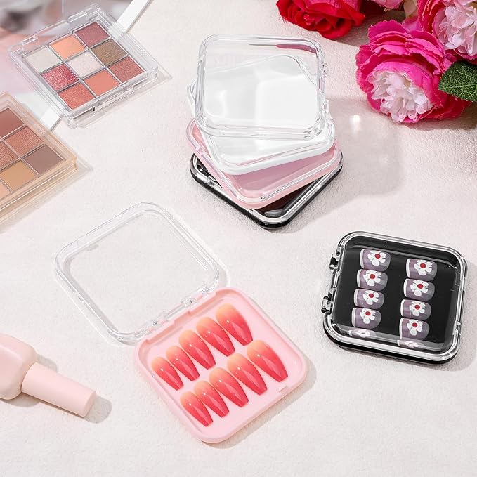 60 Pcs Press On Nail Packaging Boxes with 180 Adhesive Tapes, 3 X 3 Inch Plastic Display and Storage Case for Nail Art Business Salon Supplies, 4 Colors