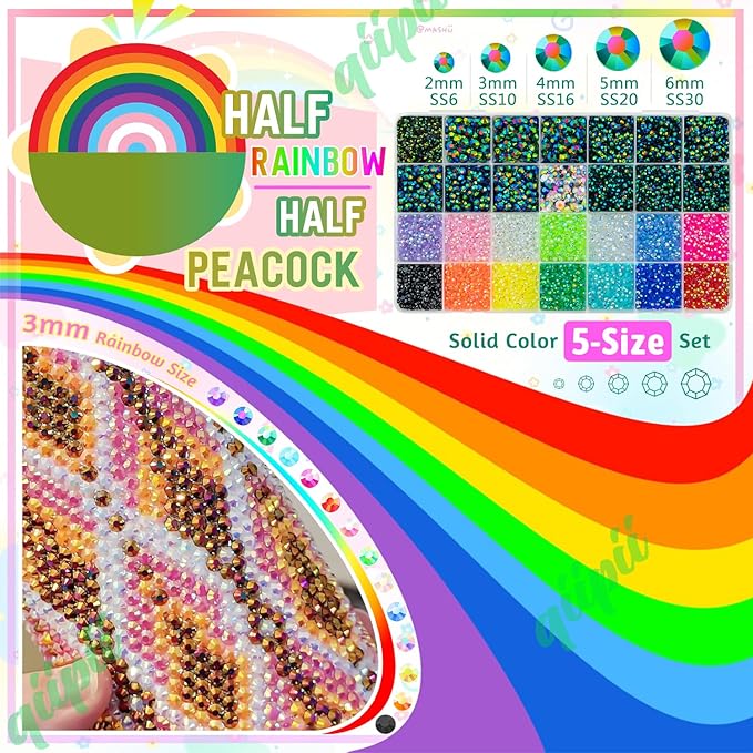 Peacock Green AB Resin Rhinestones w B7000 Glue for Crafting Bedazzling 2-6mm Flatback Colorful Jelly Stones Diamonds Gems Bedazzler Kit for Nails Face Eyes Makeup Tumblers Bottles Crafts Shoes