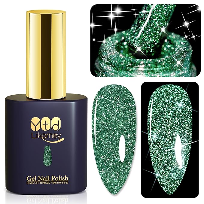 YTD Likomey Gel Nail Polish,Reflective Glitter 15ml Green Flash Diamond Shimmer Gel,Sparkly ShinB0CG69PNJ8y Salon Home Fall Winter Manicure UV Color Varnish,SZ002