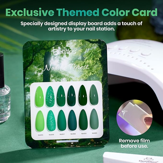 Beetles Green Gel Polish Set, Hema Free 6 Colors Light Dark Green Color Gel Nail Polish Soak off UV Led Lamp Needed Manicure DIY Salon Home St Patrick Day Gifts for Women Mordiic Forest