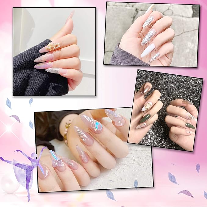 FEBSNOW 1000PCS Long Stiletto Nail Tips Acrylic Nails Artificial Half False Flake Nail Tips 10sizes with Clear Plastic Cases for Nail Salon Nail Shop Diy Nail Art Ballerina Nails (Clear+Natural)
