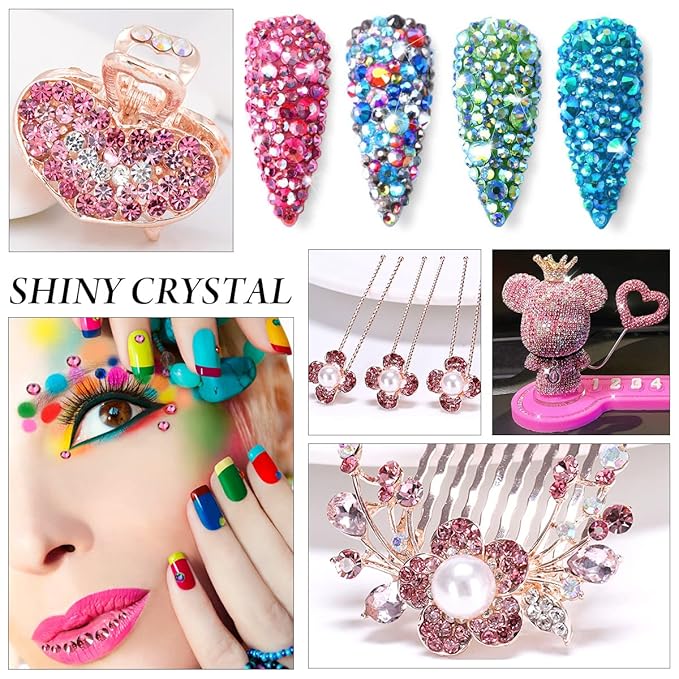 SS8 Non Hotfix Flatback Glass Nail Rhinestones - 1440pcs Rose Crystals for Makeup Bags, Shoes & DIY Decoration