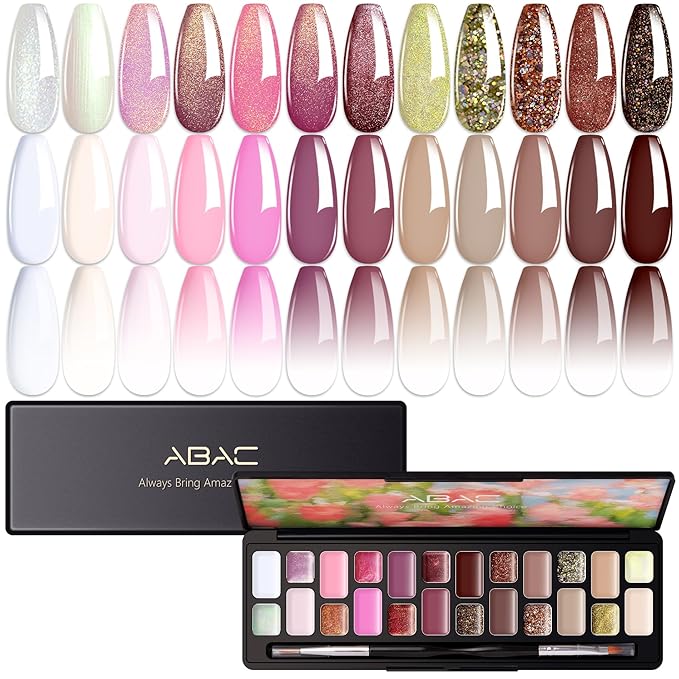 ABAC Solid Gel Nail Polish,Ombre Gel Polish,Pat Paint Nail Gel Polish 24 color,Hema-free White Nude Pink,Brown Skin Tone Gel Polish Kit W/Nail Art Brush Soak Off LED Gel Nail Kit Manicure DIY Home