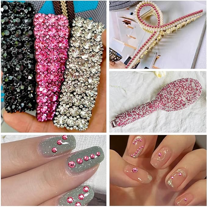 Beadsland 2880pcs Flat Back Crystal Rhinestones Round Gems for Nail Art and Craft Glue Fix,Rose,SS10,2.7-2.9mm