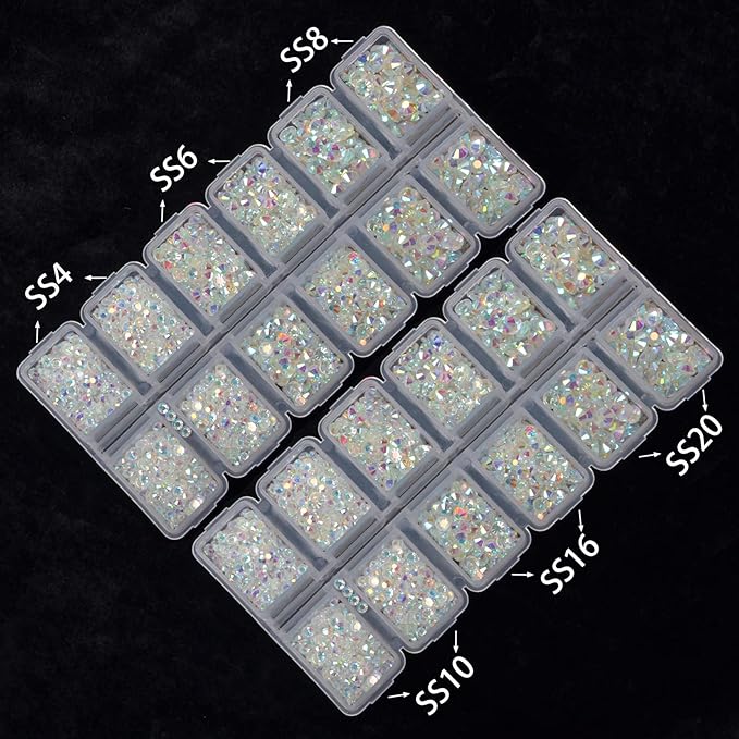 10000 Pieces Rhinestones 6 Sizes Round Crystal Glass Flat Back Rhinestones with 1Tweezers and 1Picking Pen for Nail Art Crafts Clothes Bags DIY (Paradise Shine)