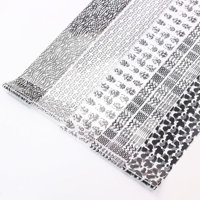 SILPECWEE 10 Rolls French Tips Strips Nail Foil Black and White Nails Design Nail Transfer Foil Holographic Nail Art Foils Fingernail Stickers Nails for Women 3D Nail Art Decoration