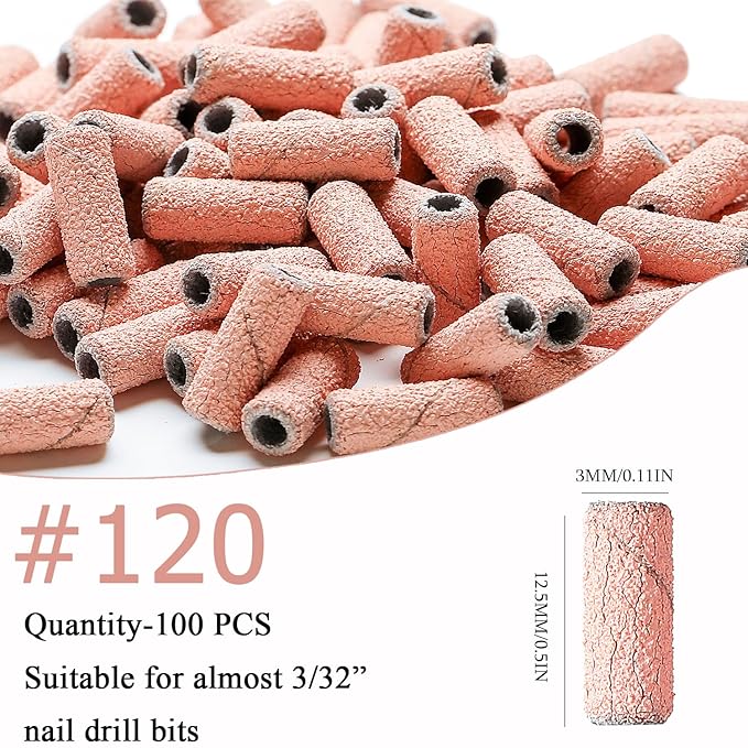 100pcs Nail Drill Bits Small Sanding Bands with Upgrade 3.1mm Mandrel Bit, 120 Medium Grit Nail File Sanding Bands for Acrylic Nails Gel Removing Shaping Manicures and Pedicure(Pink, 120 Grit)