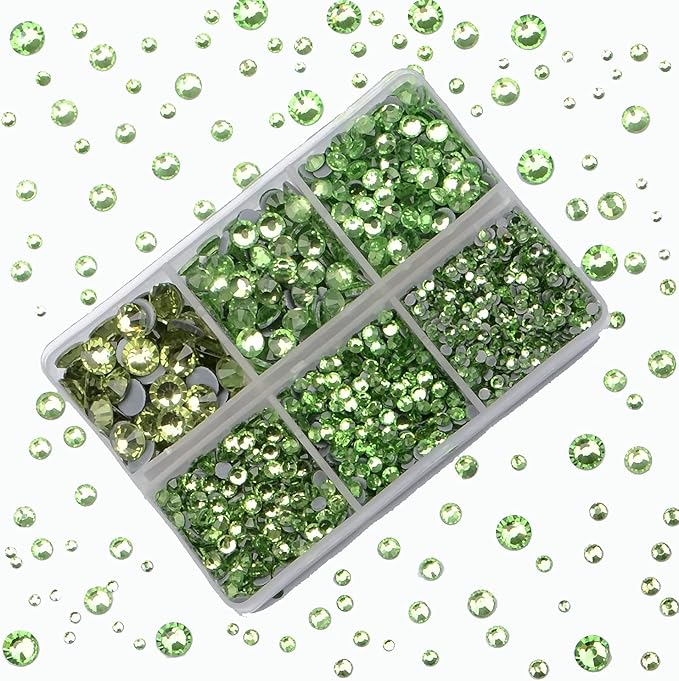 4000pcs Mixed Size Hot Fix Round Crystals Gems Glass Stones Hotfix Flat Back Rhinestones (Peridot)