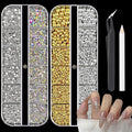 Nail Charms Jewels Manicure Kit with Pickup Pencil and Tweezers, Flatback Rhinestones and Flatback Sliver & Glod Half Round Beads Nail Gems for Nail Art Face Makeup and Manicure Decor