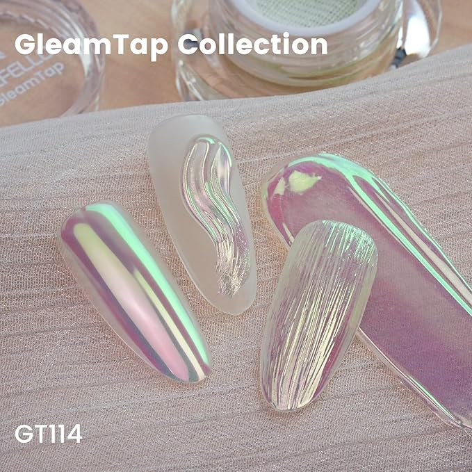 Yokefellow GleamTap Cushion Aurora Chrome Nail Powder -Mermaid Aurora Effect,Nail Art Glitter Decoration for Home DIY Salon Manicure (GT114 Reverie/Green Pink with Pink Green Sheen)