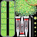 Resin Jelly Rhinestones for Crafting with B7000 Jewelry Glue, 1 Box Fluorescent Green AB Flatback Crystal with 3Pcs 10ml Glue, Bedazzling Non Hotfix Gems for DIY Tumblers Clothing Shoes Manicure