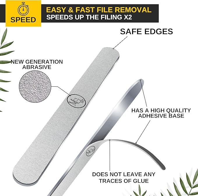 Nail File 100 Grit Professional Russian Manicure Reusable Peel and Stick Nail Files, Replaceable Emery Boards, Steel Base, Manicure Tools for Salon, 50 pcs + 1 Metal Board Set