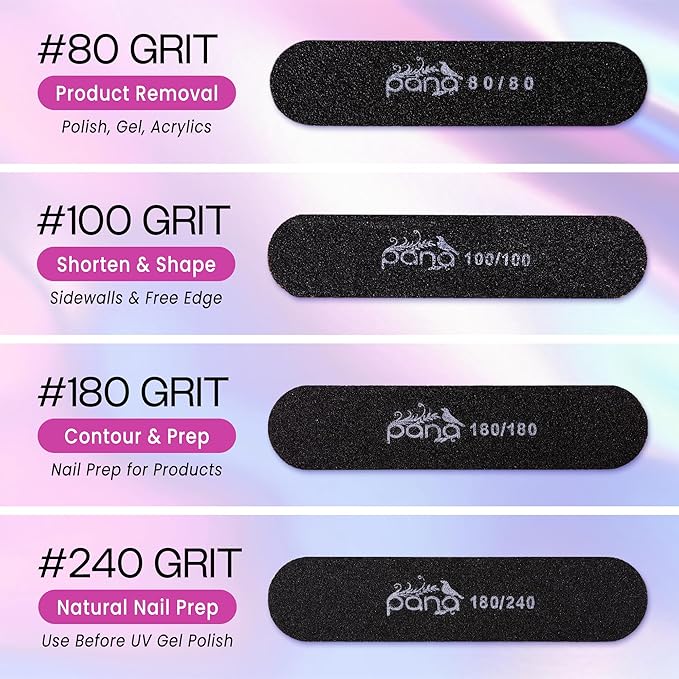 25PCS Mini Size PANA Professional Double Sided Nail Files - Black, 80/80 Grit - Emery Board Nail Buffering File Manicure Pedicure Nail Polisher Washable
