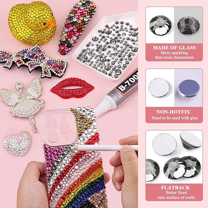 3000PCS SS8/2.5mm Crystal Rhinestones (Black Diamond) with 2Pcs 10ml B7000 Jewelry Glue, Bedazzling Flatback Glass Rhinestones for Crafting, Gems Diomand Charm for Tumbler Shoes Clothing Mugs Nail Art