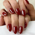 Chrome Wine Red Press on Nails Short Almond, Glazed Cute Fake Nails with Sparkle Mirror Design, Shiny Glitter Glue on Nails Stiletto, Burgundy Gel Nail Press ons with Glue for Fingernail 30 Pcs
