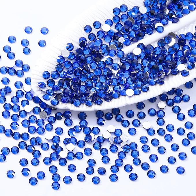 Sapphire Flatback Rhinestones, Glass Rhinestones for Nail Art and Craft, Glue Fix, Loose Crystal Gemstones(Blue, SS10, 1440pcs, 2.7-2.8mm)