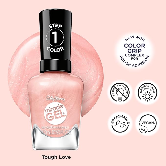 Sally Hansen Miracle Gel Supercharged Pinks Nail Polish | Salon Quality Gel-Like Formula, Two-Step System, No UV Light Needed, Long Lasting | 315 Tough Love | Fuchsia Pink Crème Nail Color