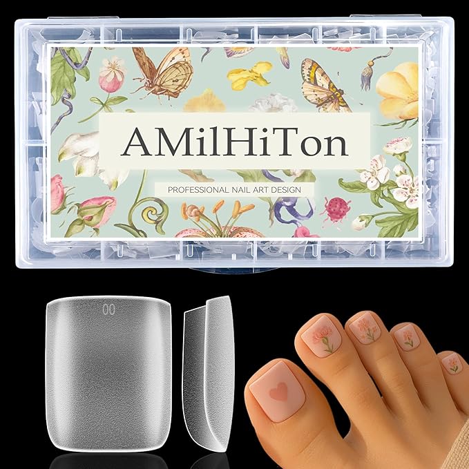 Thickening Toe Nail Tips, Square Full Cover for Wide Long Nail Beds, Matte Pre-shaped Press on Toenails for Women Extensions Home DIY Nail Salon 300PCS 15Sizes