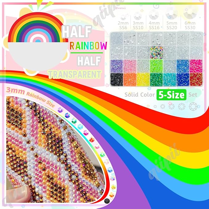 Transparent Clear Resin Rhinestones w B7000 Glue for Crafting Bedazzling 2mm-6mm Flatback Colorful Jelly Stones Diamonds Gems Bedazzler Kit for Nails Face Eyes Makeup Tumblers Bottles Crafts