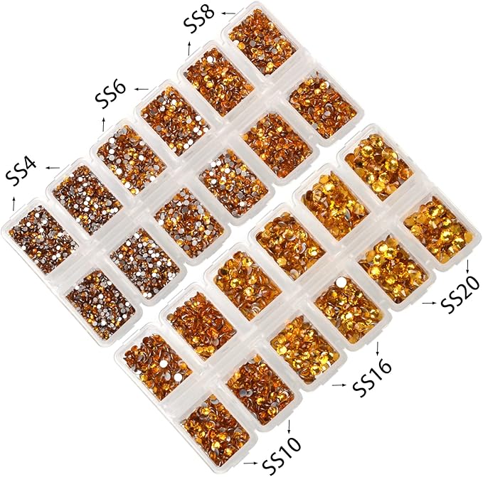 10000 Pieces Rhinestones 6 Sizes Round Crystal Glass Flat Back Rhinestones with 1Tweezers and 1Picking Pen for Nail Art Crafts Clothes Bags DIY (Topaz)