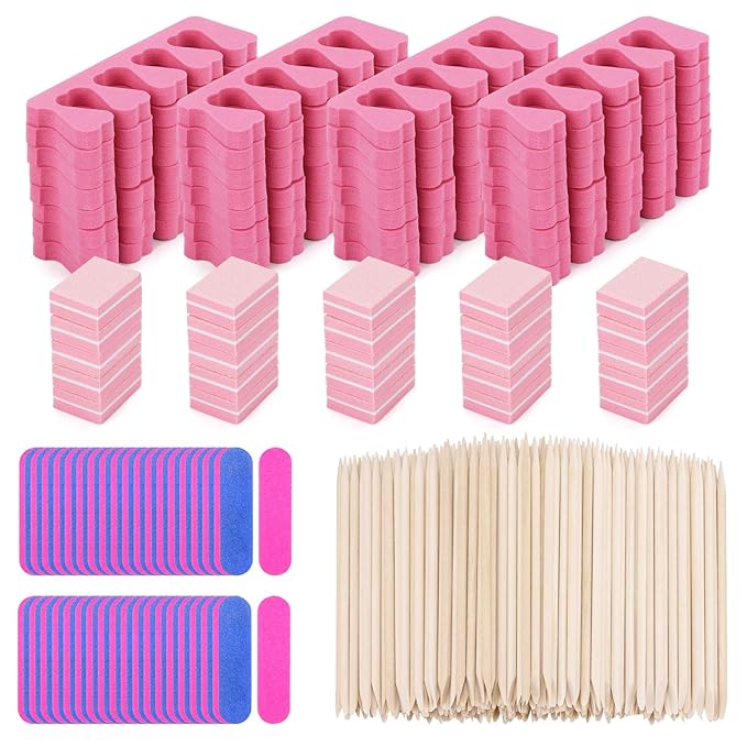277Pcs Toe Separators Set- Nail Spa Party Tools, Mini Nail Files Buffers Block, Orange Nail Sticks Pedicure Wood Cuticle Pushers