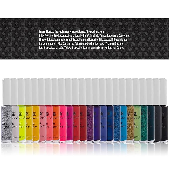 SHANY Nail Art Set Nail Polish - Glitter, Metallic, Pearls, Neon and Matte Nail Polish Nail Art Drawing Decoration Set With Built-in Thin Nail Art Brush - 24 Spectrum Colors