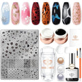 modelones 16 PCS Gel Nail Stamping Plate Set, French Tip Tool Gold Silver Pearl Chrome Powder Proof Matte Top Coat White Black Painting Gel Polish Double Head Nail Art Brush DIY Manicure Gift Kit