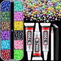 Flatback Pearls for Crafting with 3Pcs 10ml B7000 Jewelry Glue, 1 Box of Half Round Colorful AB Pearls, Bedazzling Beads for DIY Crafts Clothing Tumblers Shoes Embellishment Nail Art